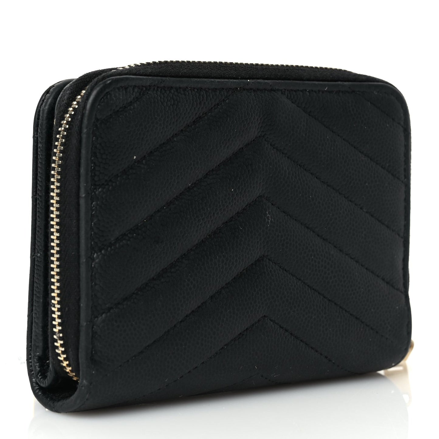 Grain De Poudre Matelasse Chevron Monogram Compact Zip Around Wallet Black