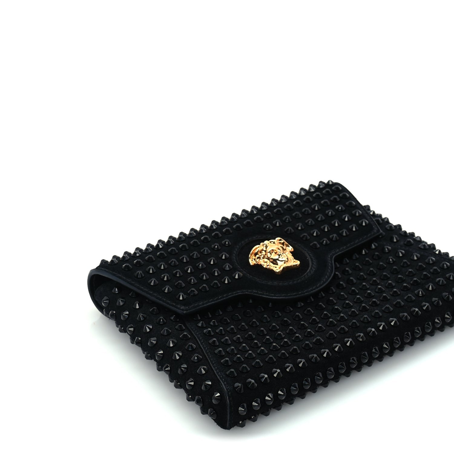 Versace Suede Studded Medusa Chain Clutch Black 7 of 8