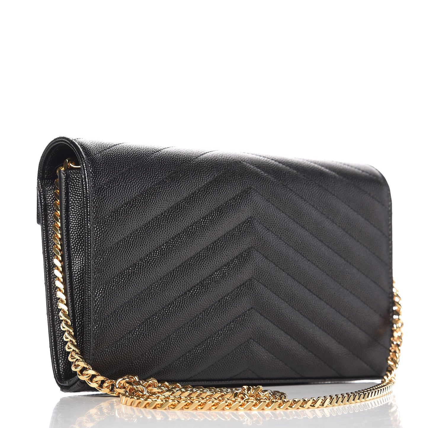 Grain De Poudre Matelasse Chevron Monogram Chain Wallet Black