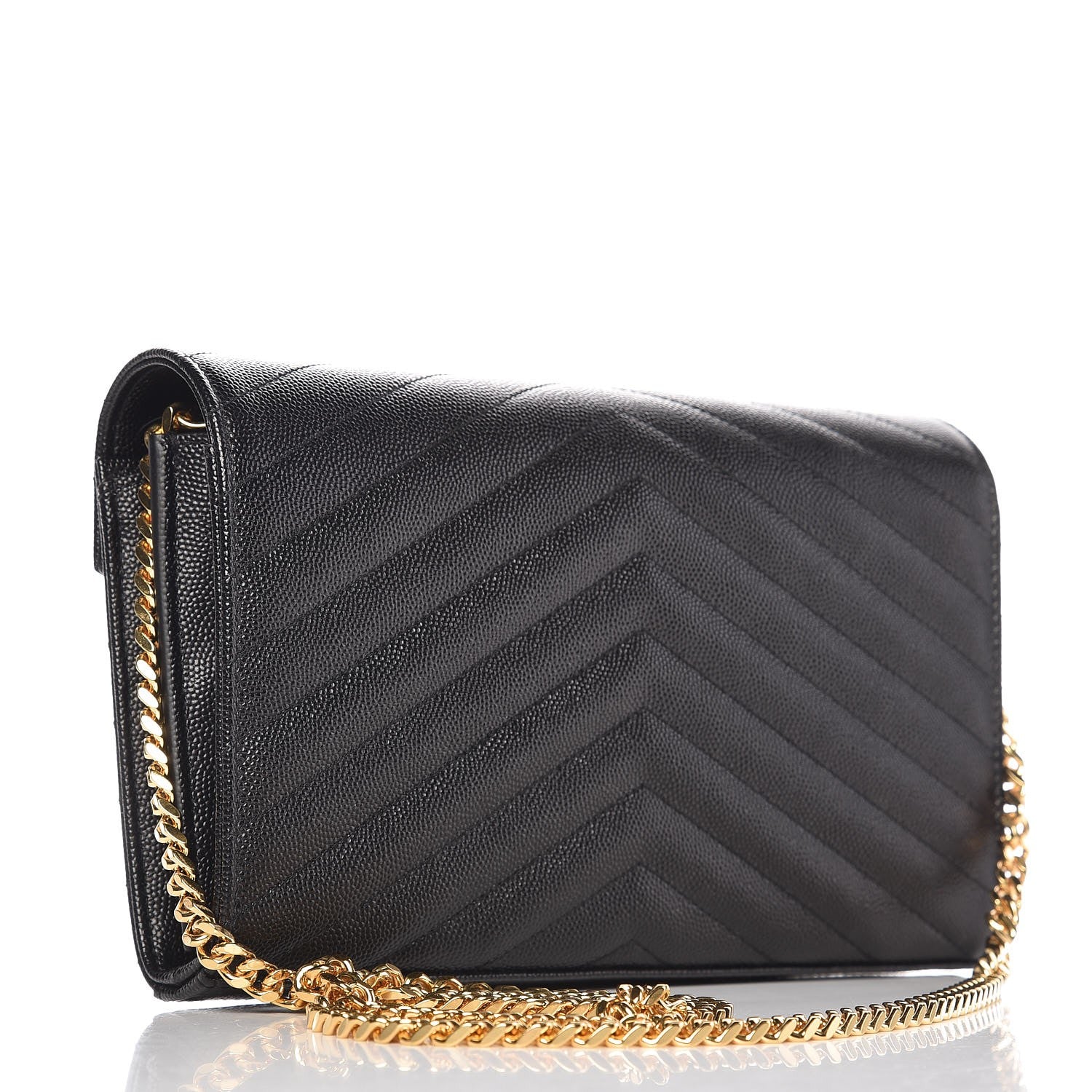 Saint Laurent Grain De Poudre Matelasse Chevron Monogram Chain Wallet Black 3 of 6