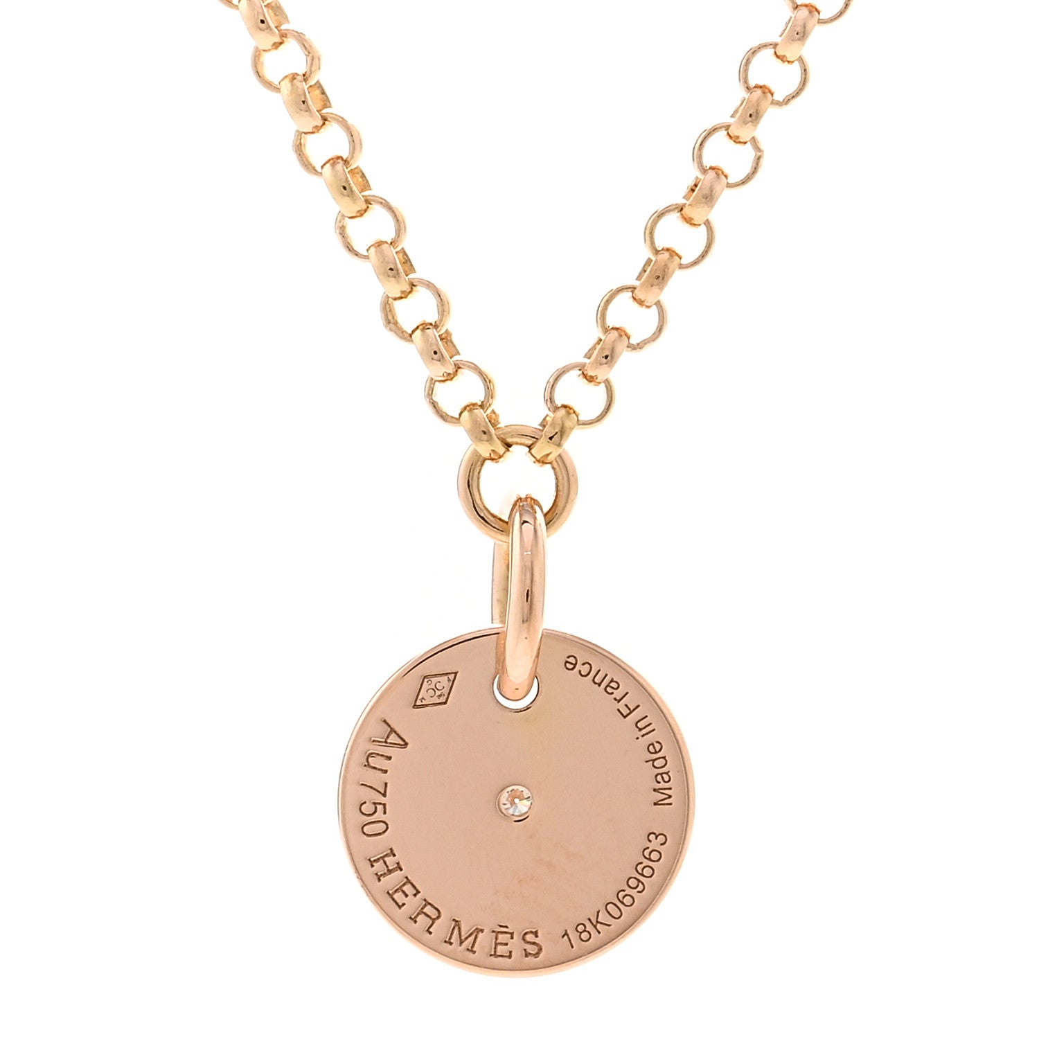 Hermes 18K Rose Gold Diamond Gambade Clou de Selle Necklace 4 of 5