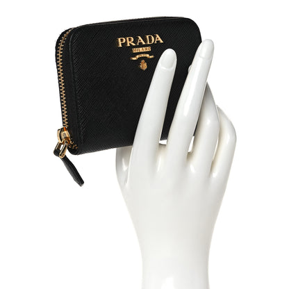Prada Saffiano Compact Zip Around Wallet Black 2 of 8