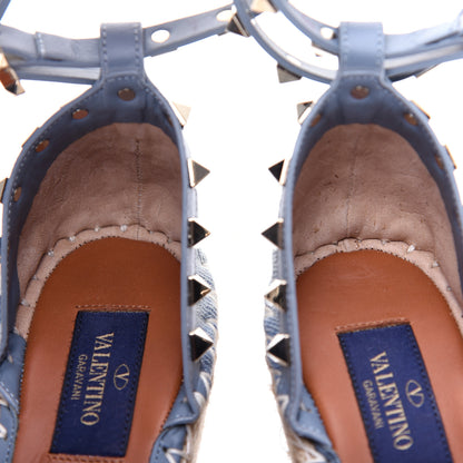 Valentino Garavani Denim Butterfly Embroidered Rockstud Ankle Wrap Espadrille 15/85mm Wedges 36 Light Denim 14 of 18