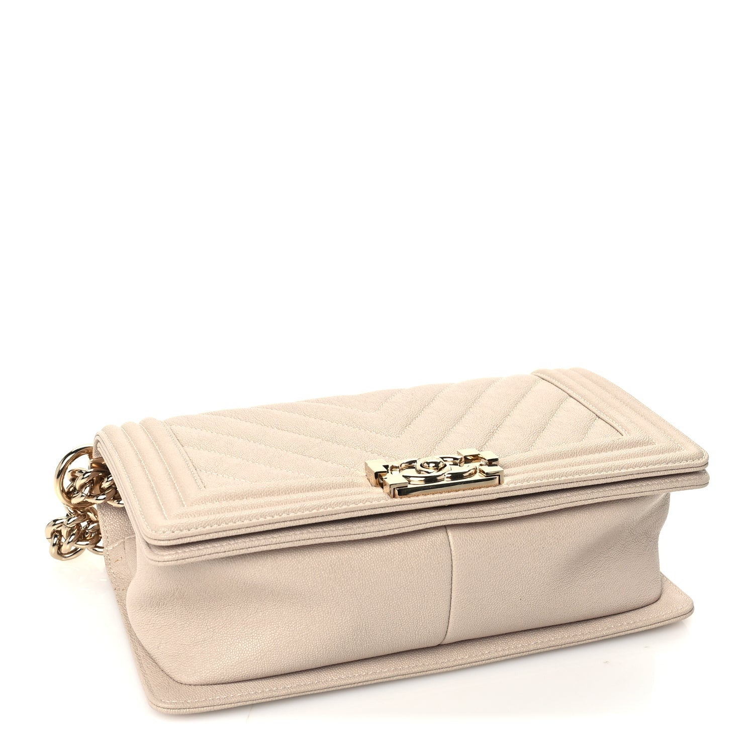 Chanel Caviar Chevron Quilted Medium Boy Flap Light Beige 3 of 9