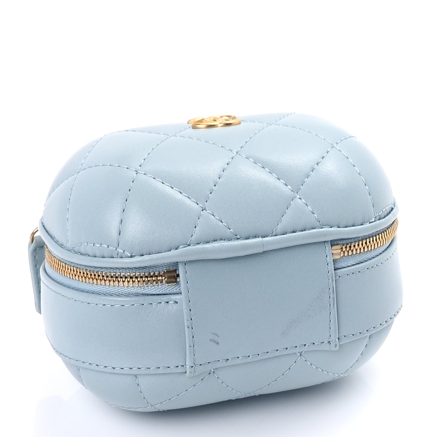 Chanel Lambskin Quilted CC Bubble Vanity Case With Chain Light Blue 3 of 8