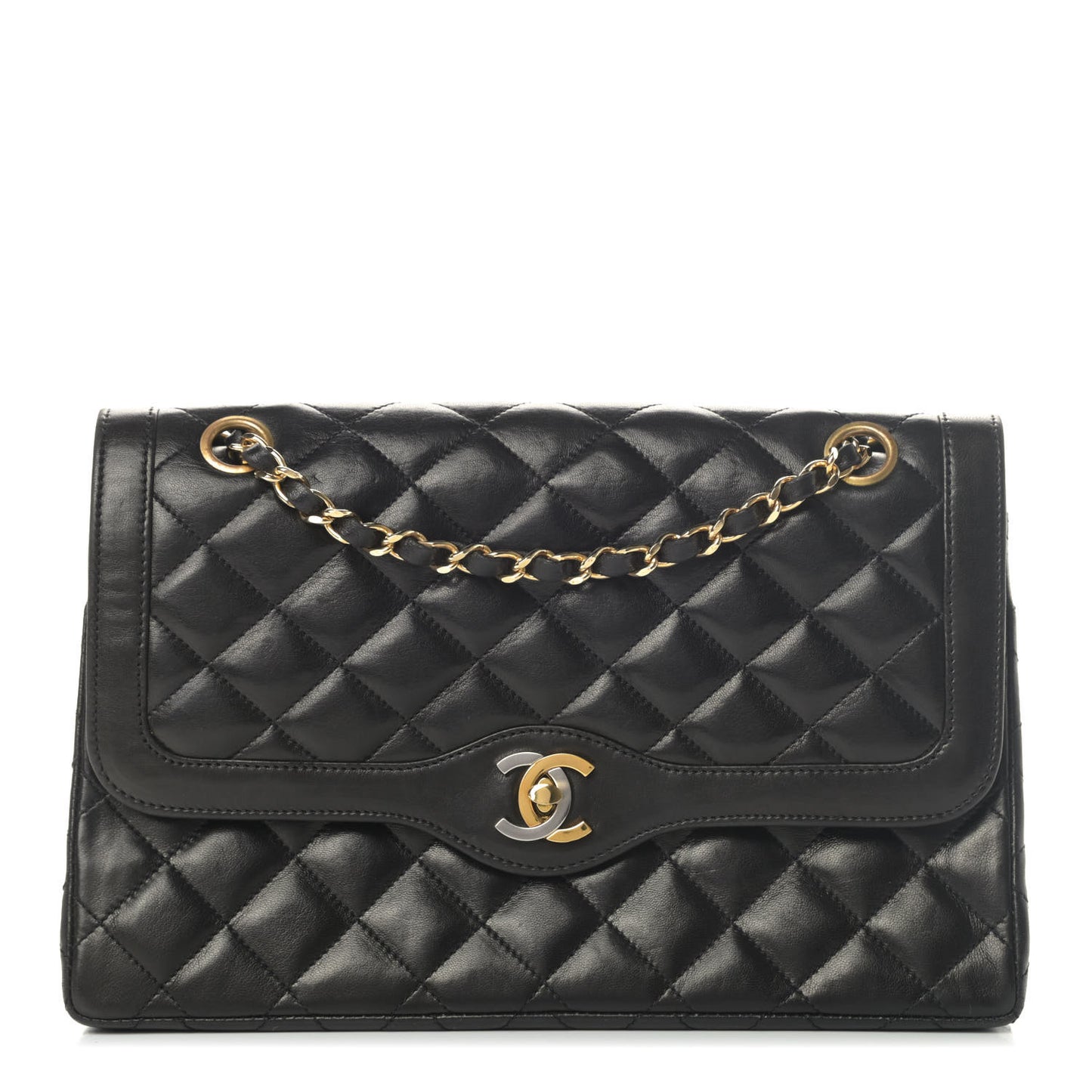 Lambskin Quilted Medium Double Flap Black