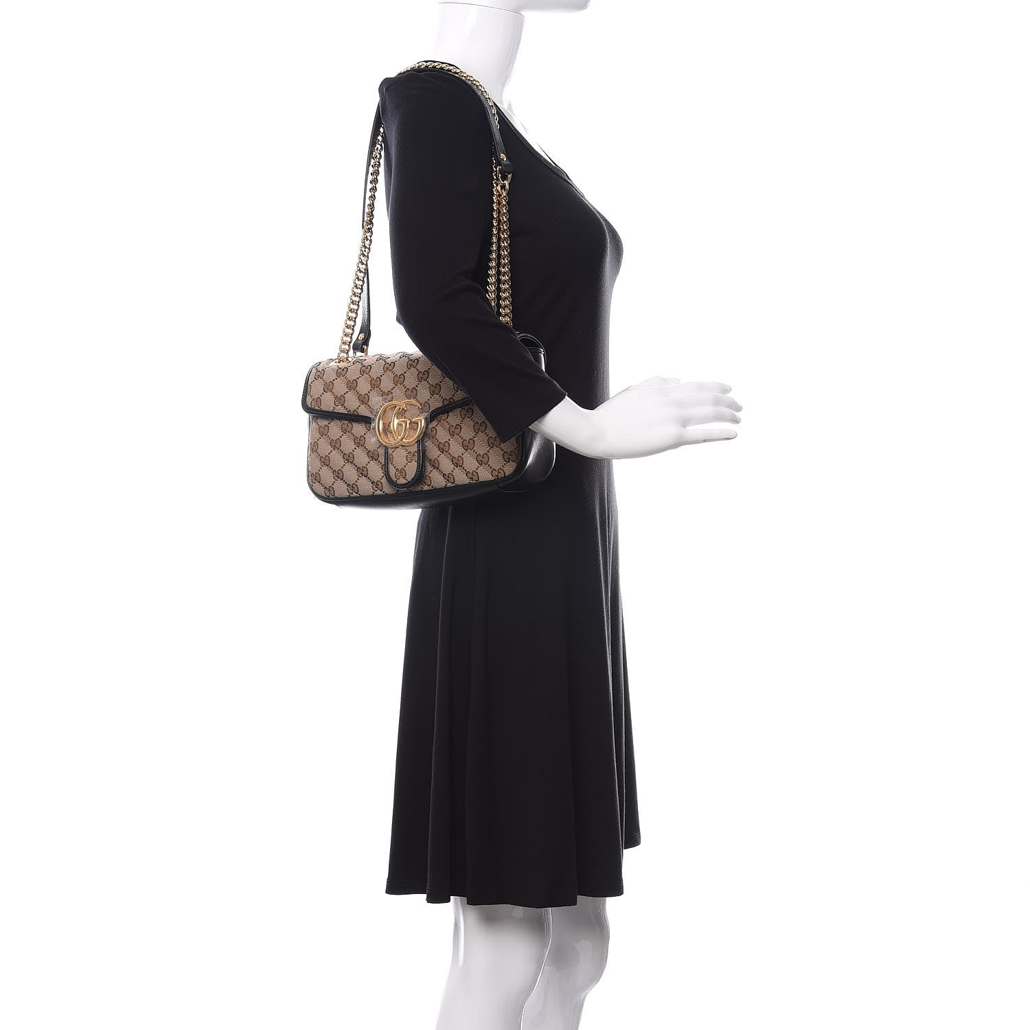 Gucci Monogram Matelasse Diagonal Small GG Marmont Shoulder Bag Beige Black 2 of 10