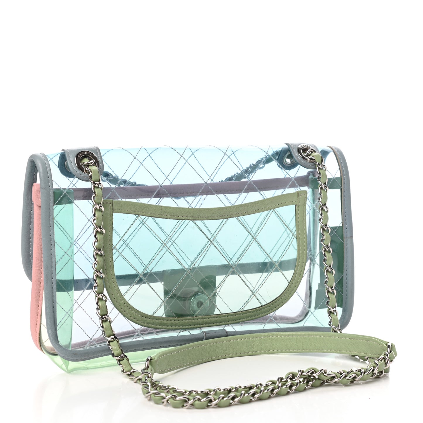 Lambskin PVC Quilted Medium Coco Splash Flap Blue Green