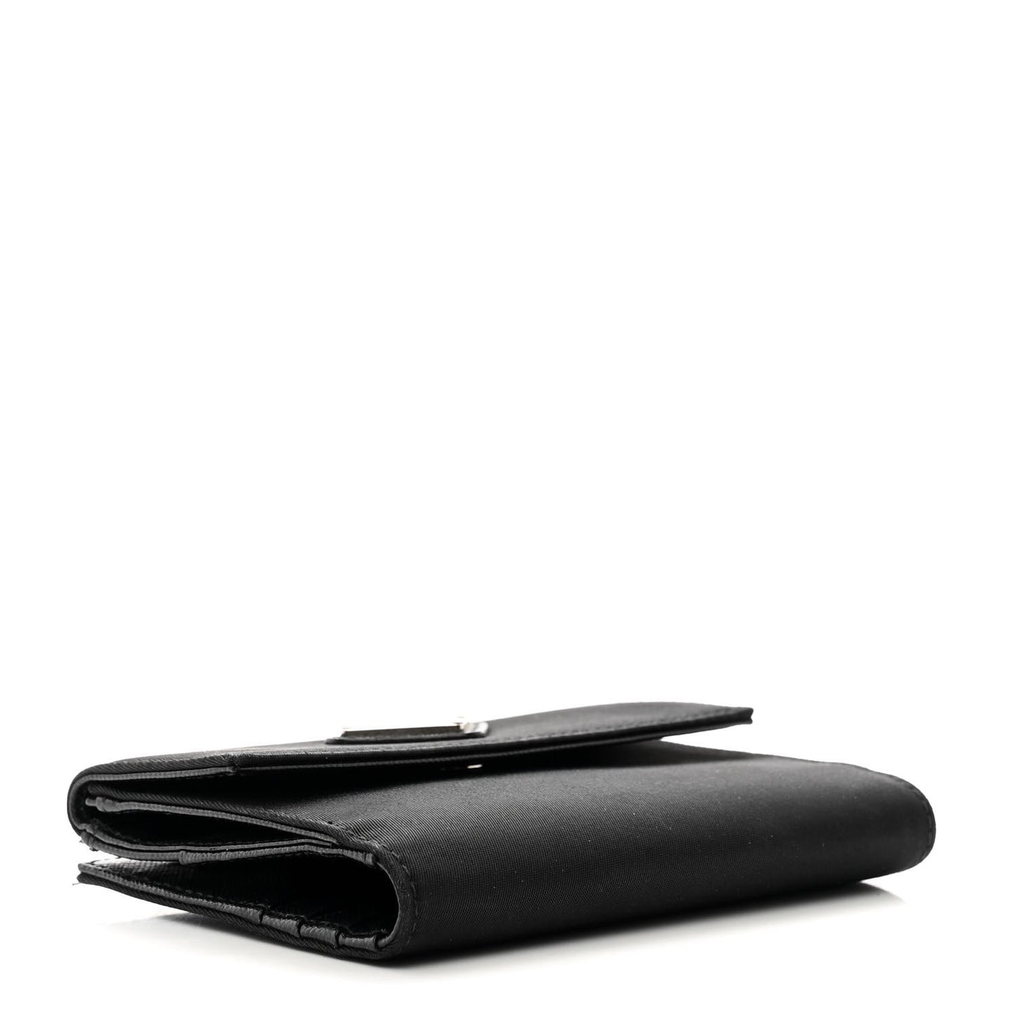 Tessuto Nylon Saffiano Tri-Fold Compact Wallet Black