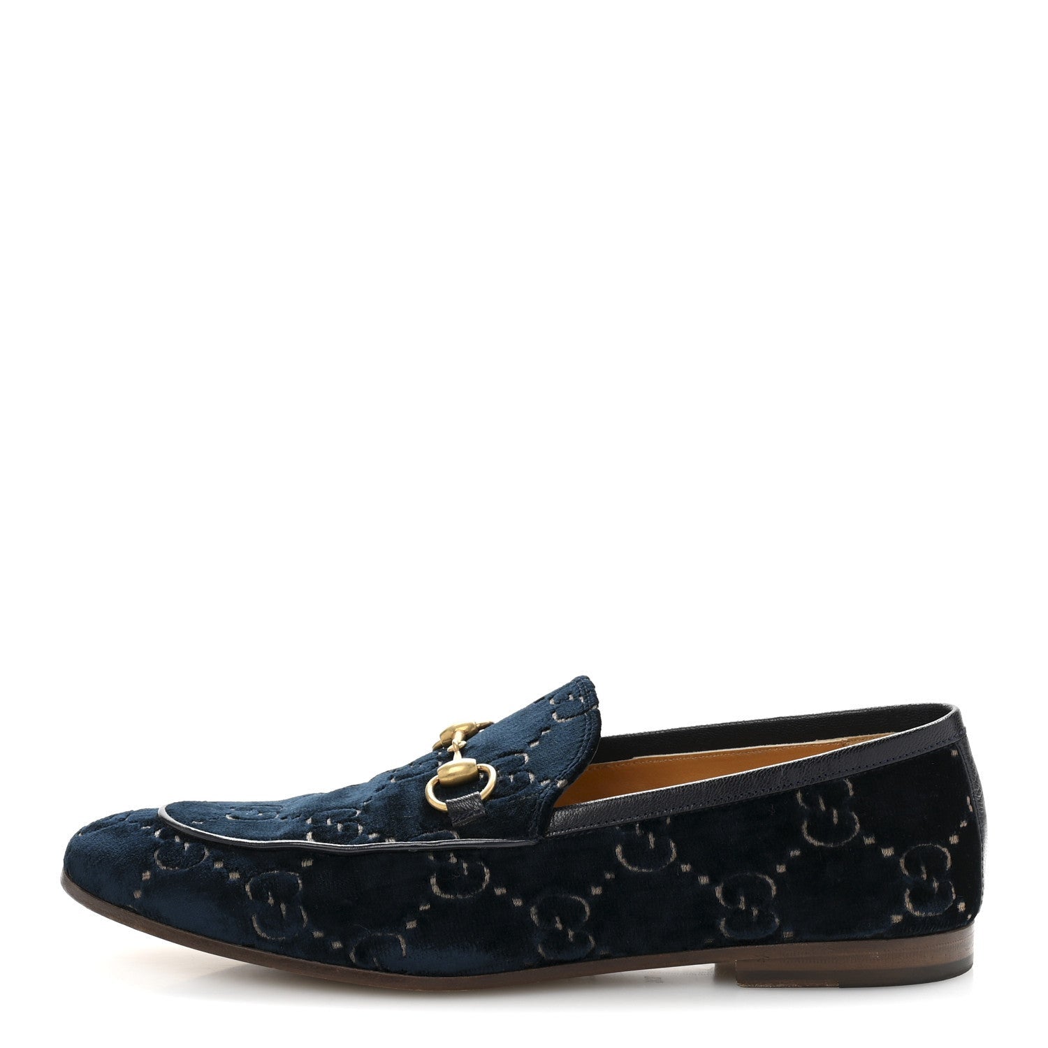Gucci Velvet GG Monogram Horsebit Mens Jordaan Loafers 8.5 Blue Beige 1 of 7
