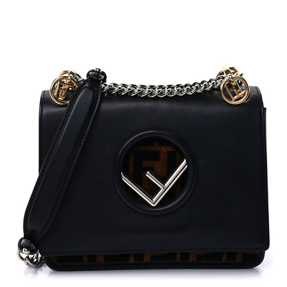 Fendi Vitello Century Velvet F is  FF Small Kan I Shoulder Bag Black Tobacco 2 of 16