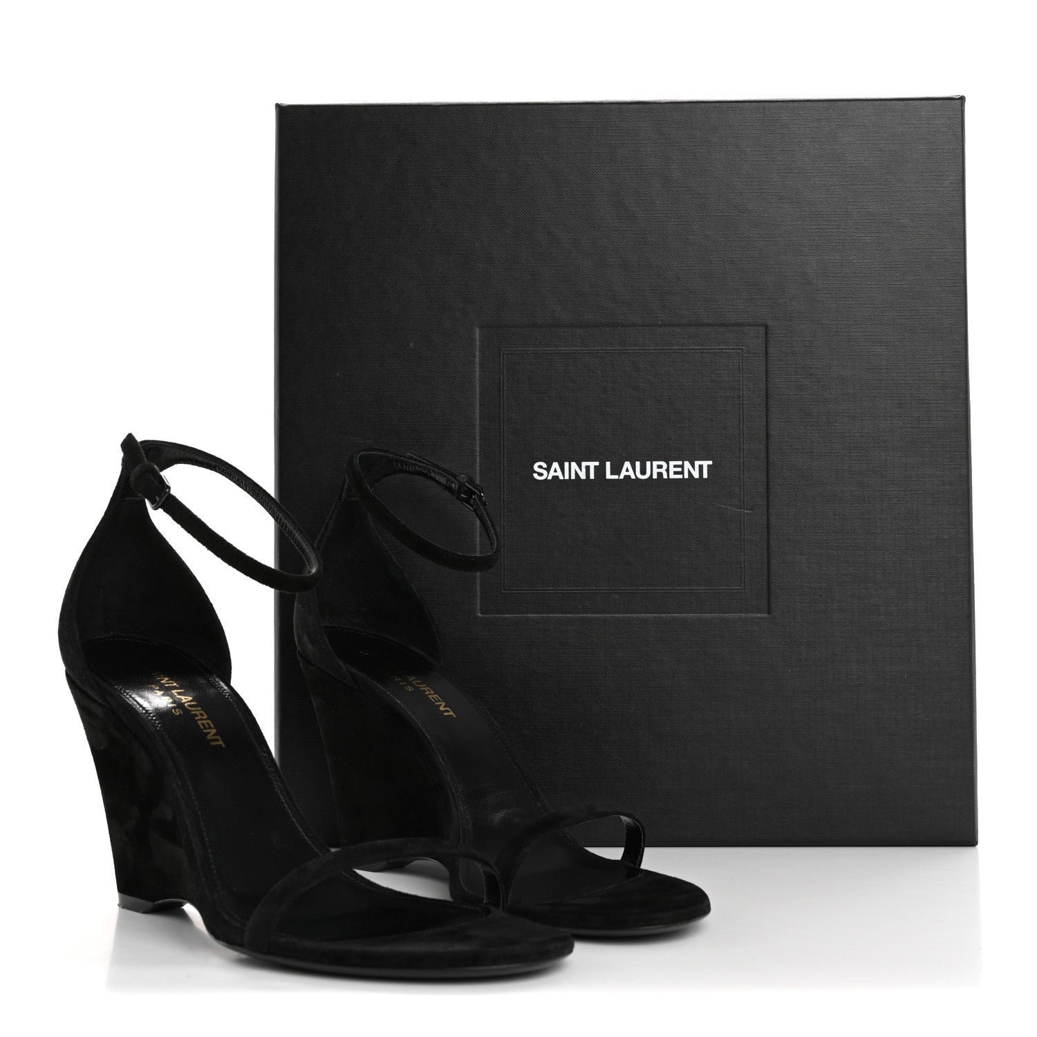 Saint Laurent Suede Lila Wedge Sandals 37 Black 10 of 10