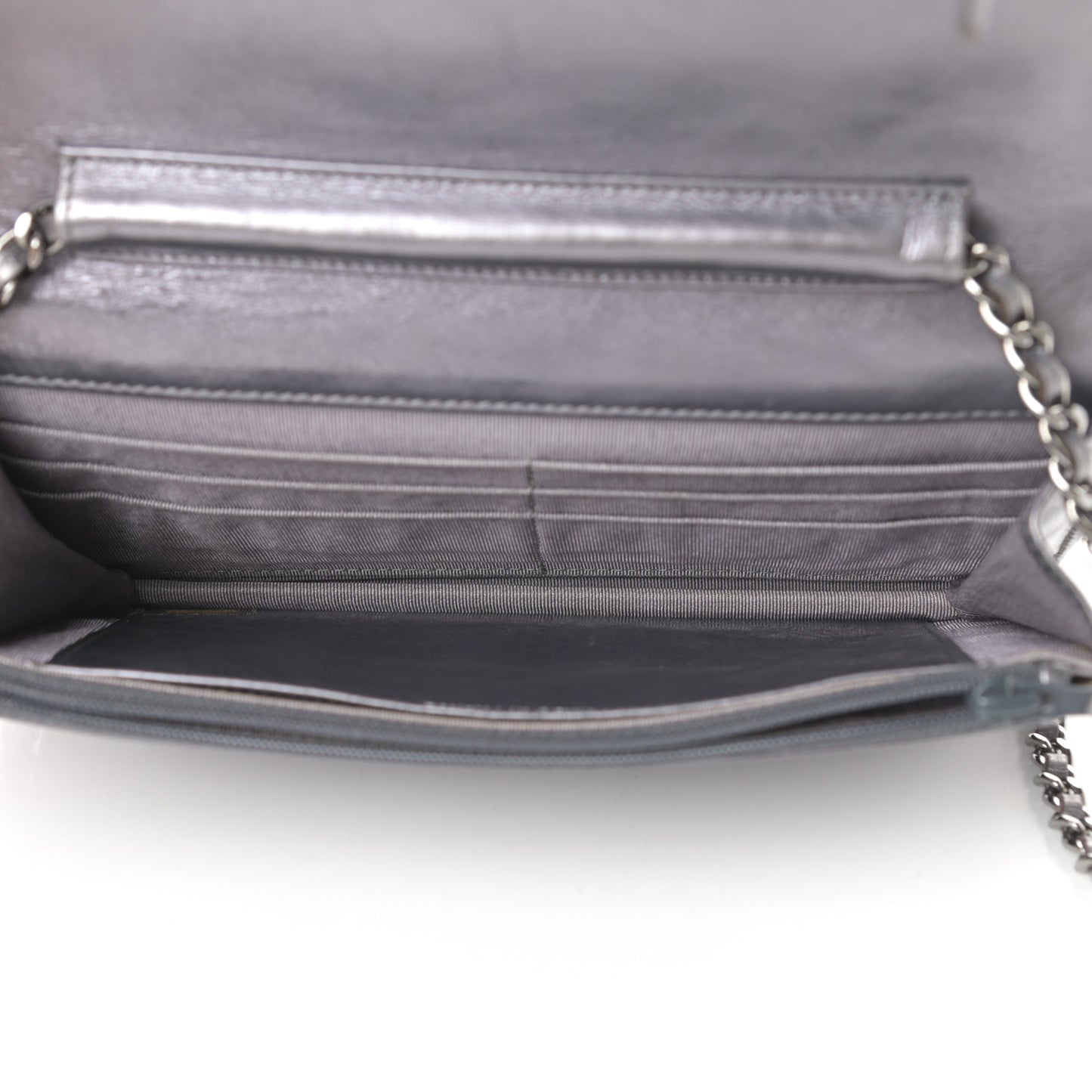 Metallic Aged Calfskin Quilted Reissue Wallet On Chain WOC Dark Silver