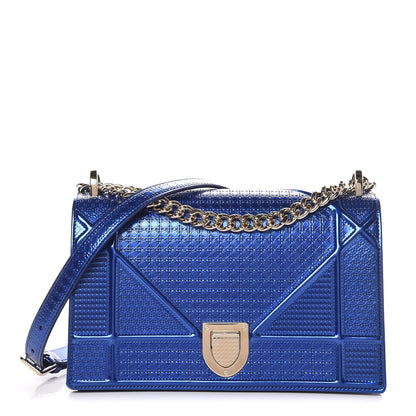 Christian Dior Metallic Patent Micro-Cannage Medium Diorama Flap Bag Blue 1 of 6
