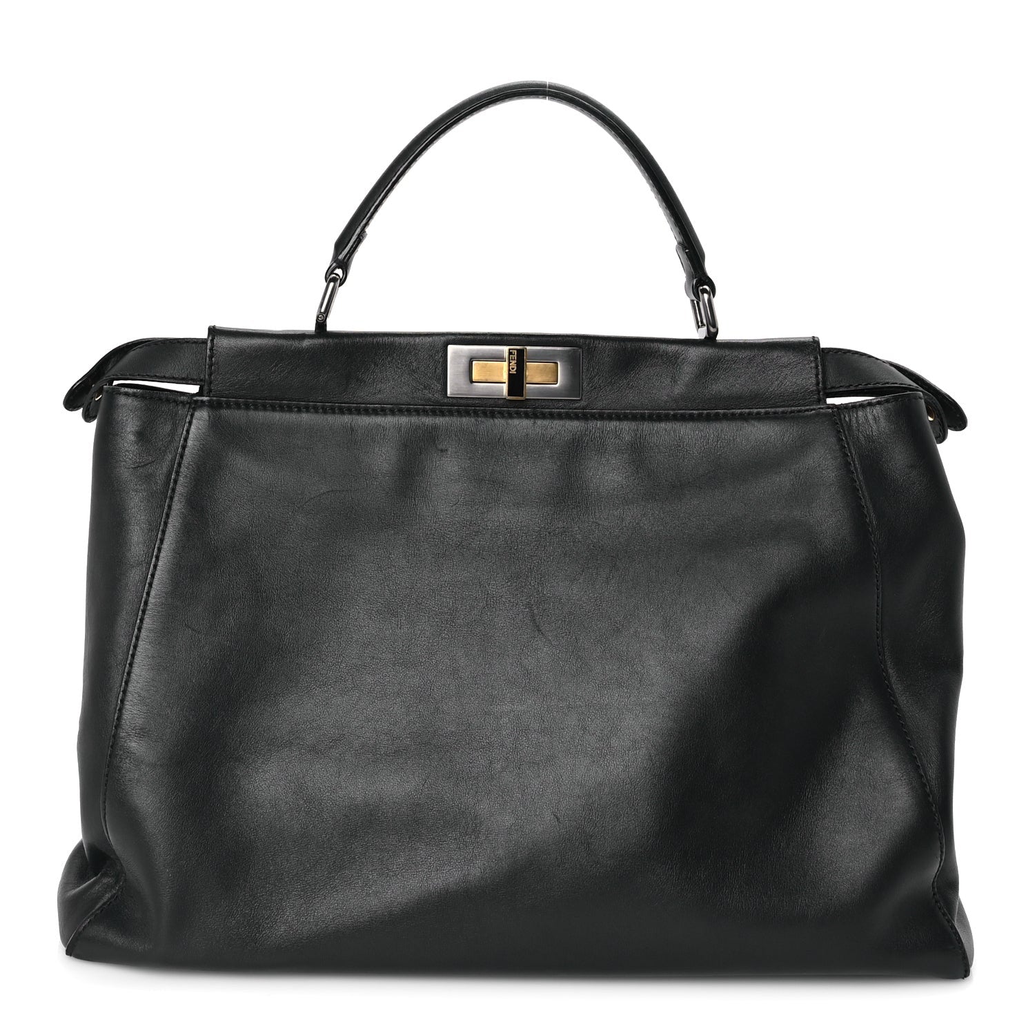Fendi Vitello Seta Shiny Nappa Large Peekaboo Iconic Satchel Black 1 of 7