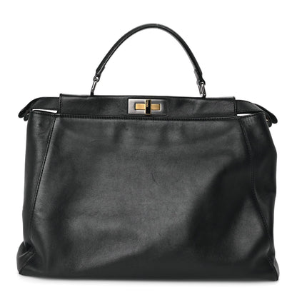 Fendi Vitello Seta Shiny Nappa Large Peekaboo Iconic Satchel Black 1 of 7