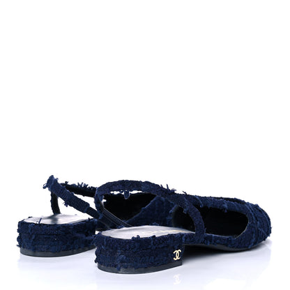 Chanel Tweed Patent Cap Toe CC Slingback Flats 38 Navy 4 of 9