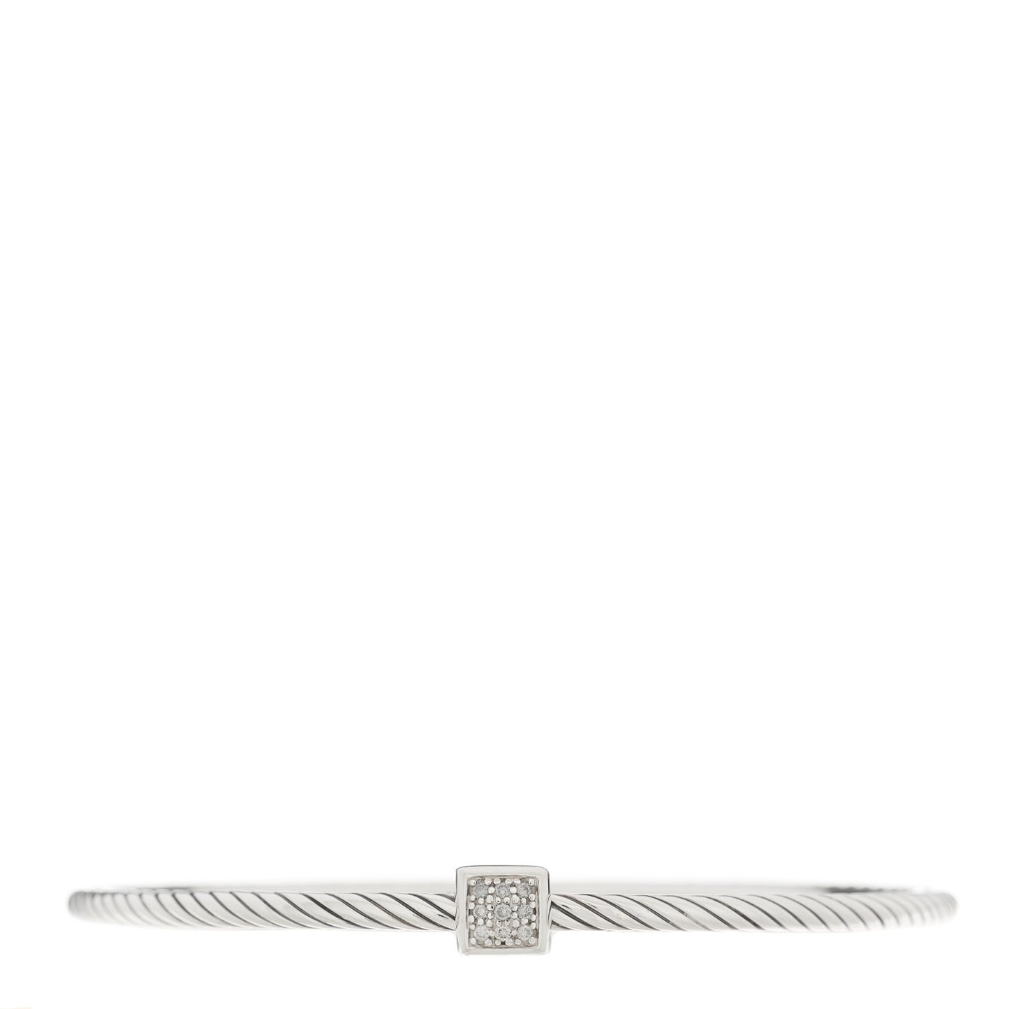 Sterling Silver Diamond 3mm Square Station Cable Bangle Bracelet