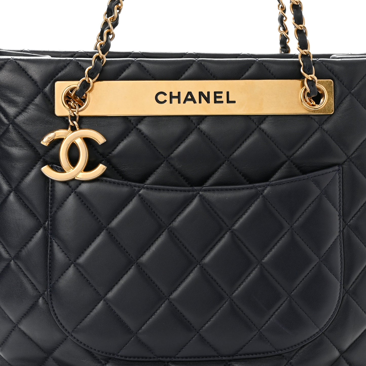 Lambskin Quilted Trendy CC Shopping Tote Navy
