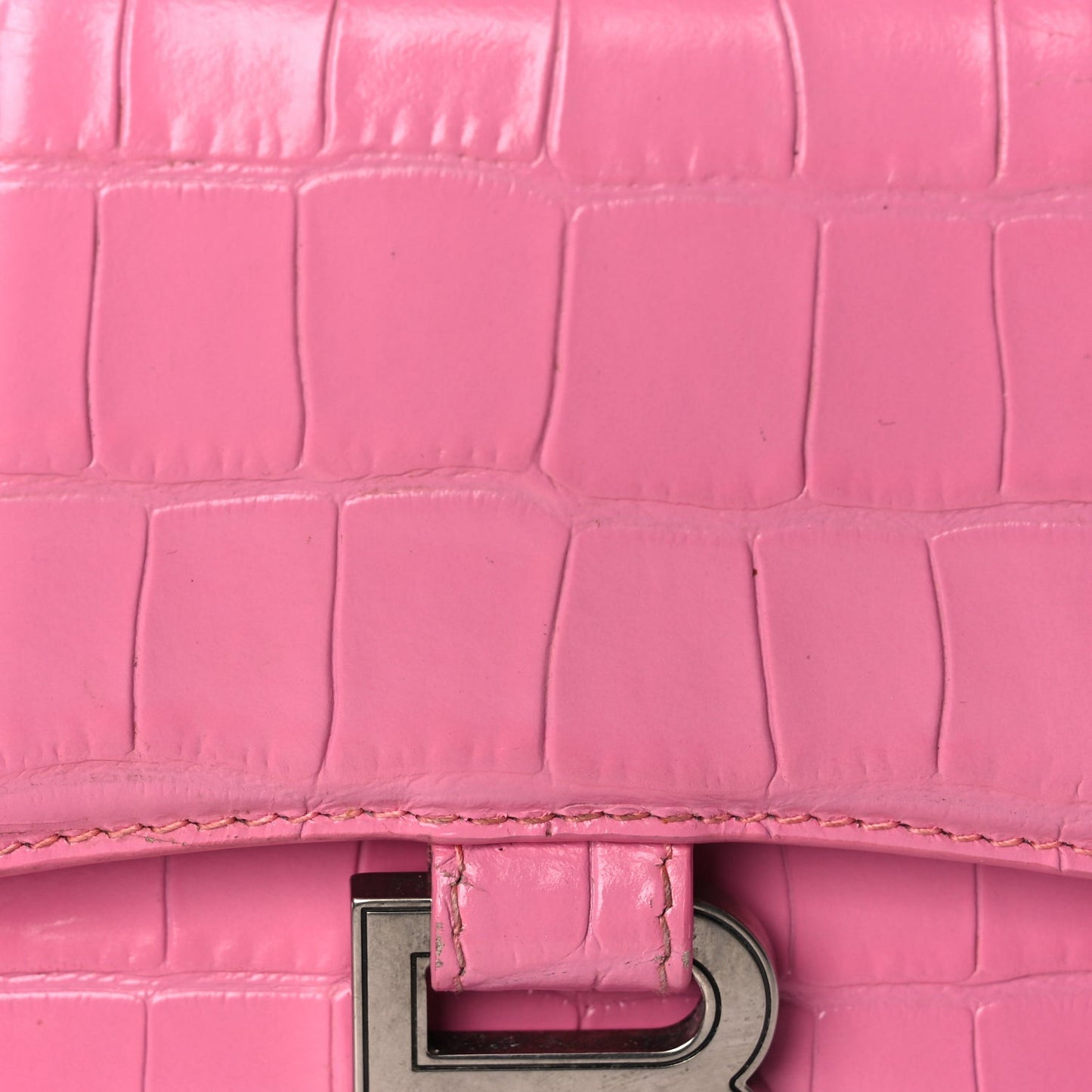 Shiny Calfskin Crocodile Embossed Hourglass Top Handle Bag XS Baby Pink