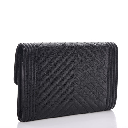 Chanel Caviar Chevron Quilted Medium Boy Flap Wallet Black 3 of 8