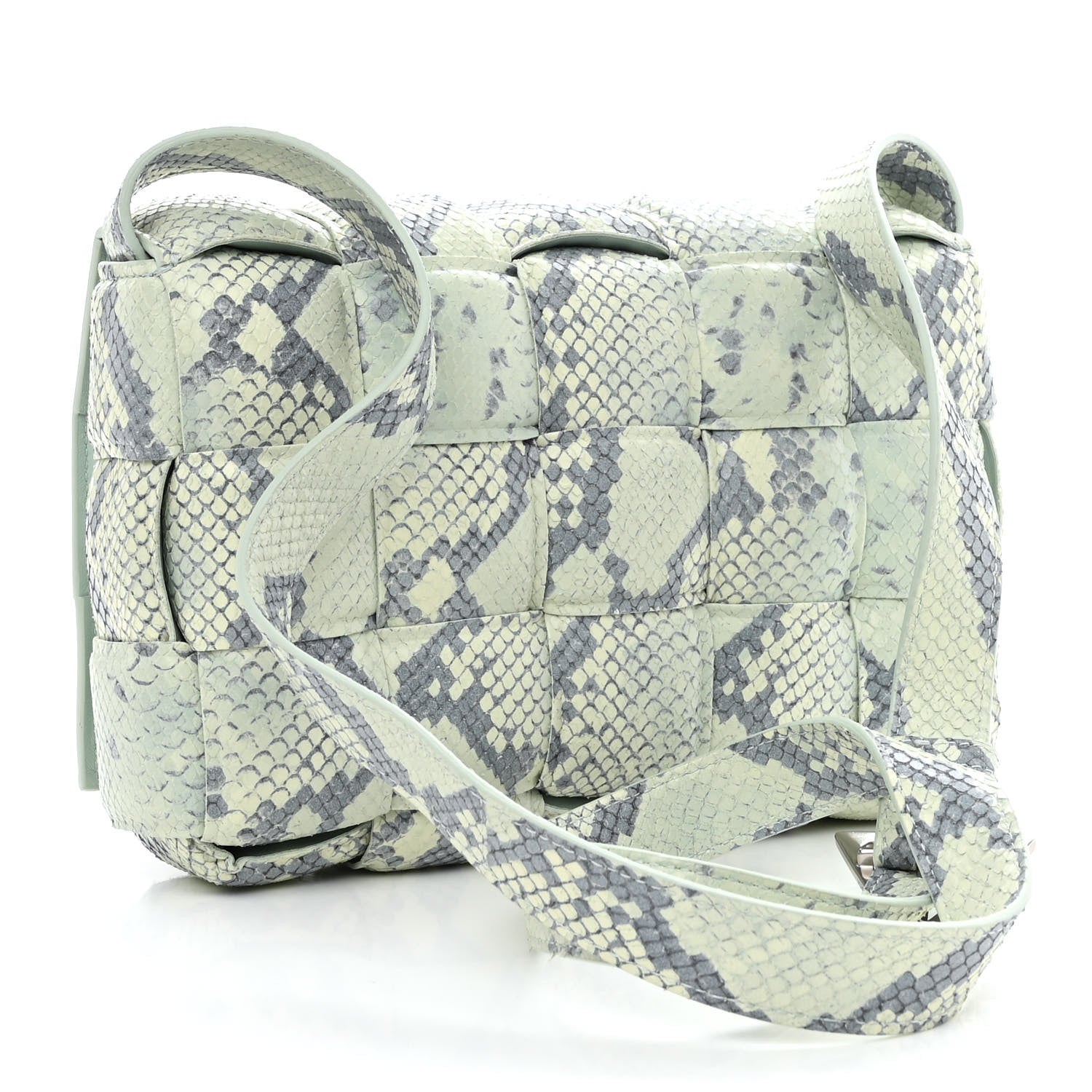 Bottega Veneta Goatskin Python Embossed Padded Cassette Crossbody Bag Dew Black Silver 3 of 10