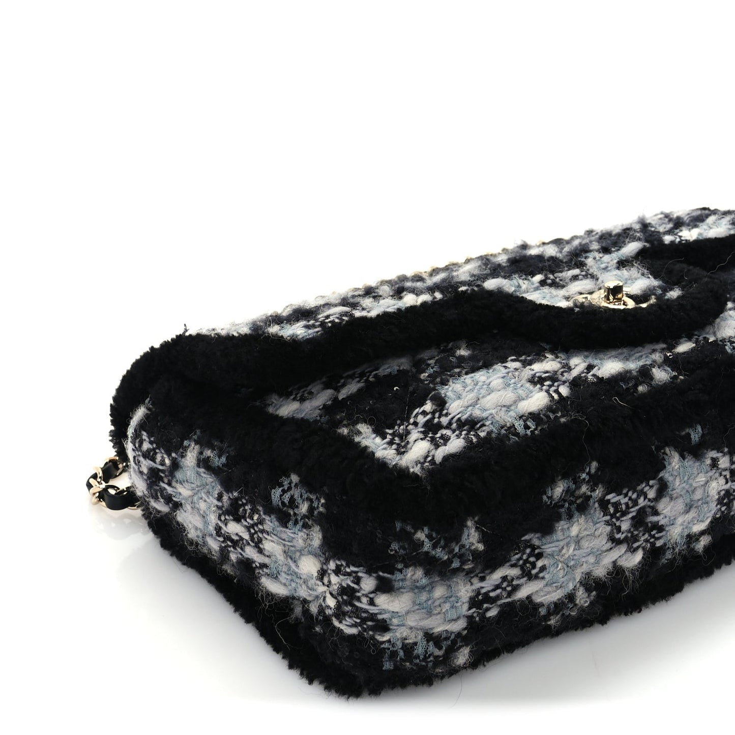 Tweed Shearling Large Flap Bag Blue Black