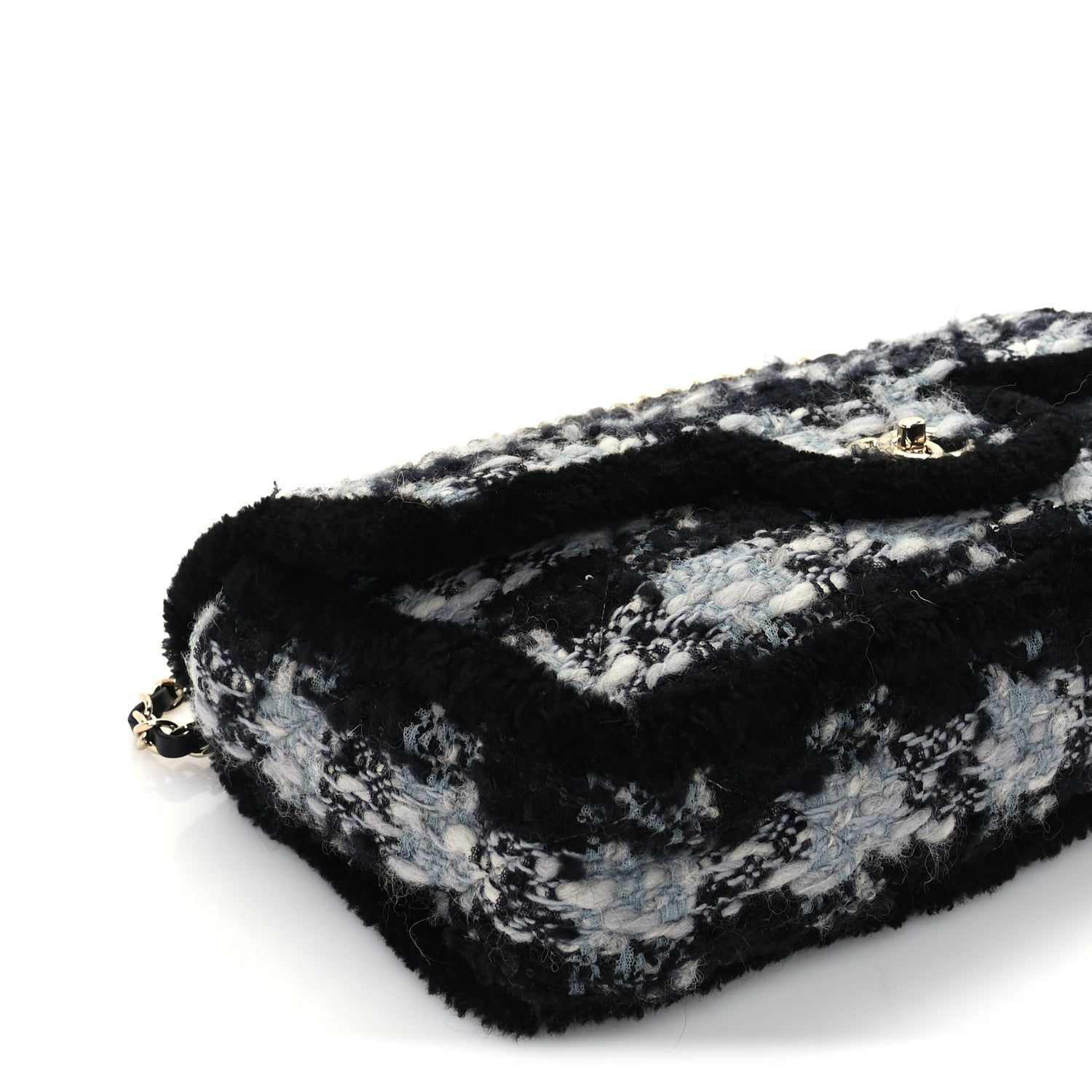 Chanel Tweed Shearling Large Flap Bag Blue Black 8 of 9