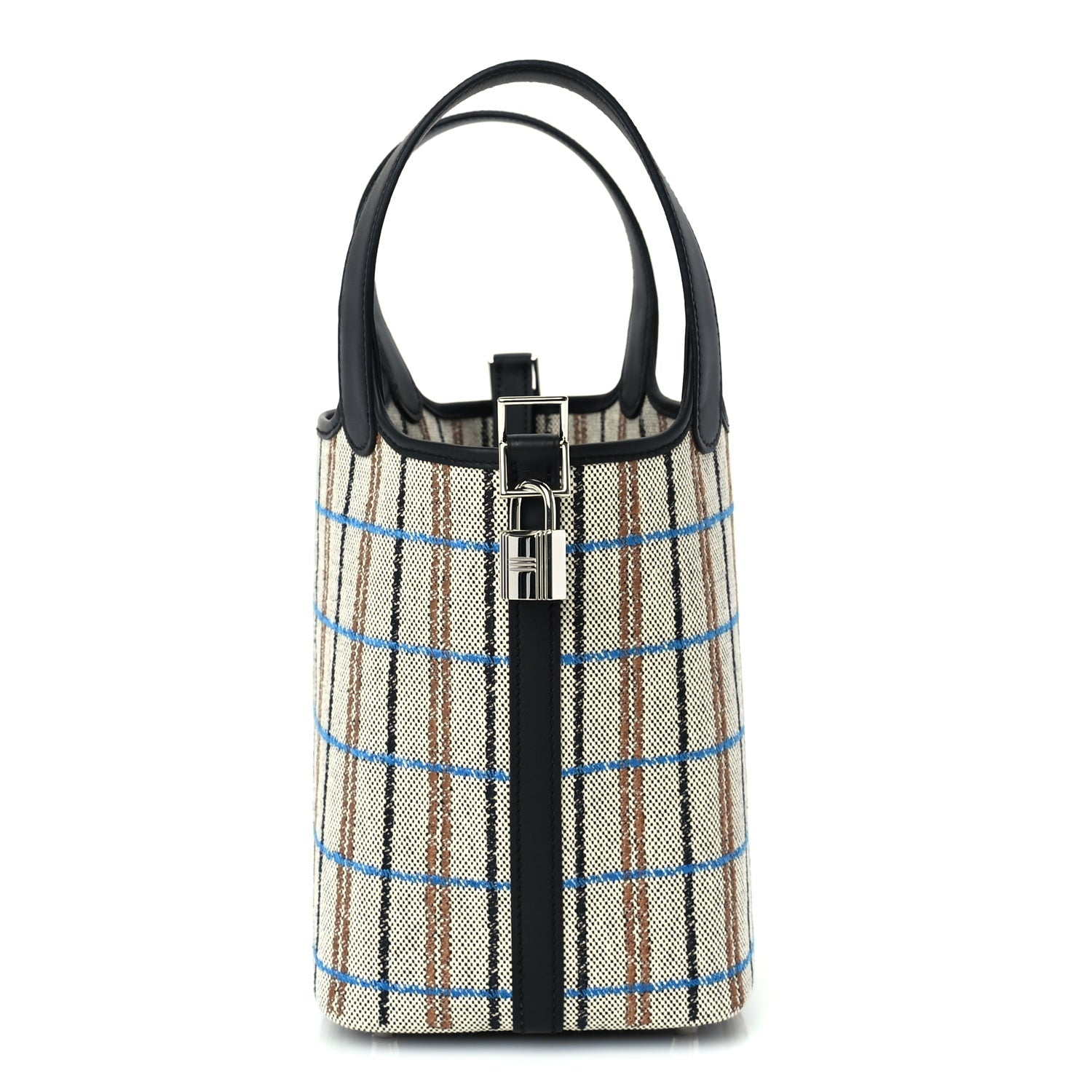 Hermes Swift Toile Borderie H Picotin Lock 18  Noir Ecru Fauve Bleu Zanzibar 1 of 9