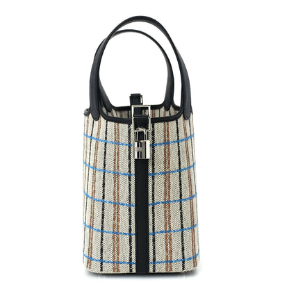 Hermes Swift Toile Borderie H Picotin Lock 18  Noir Ecru Fauve Bleu Zanzibar 1 of 9