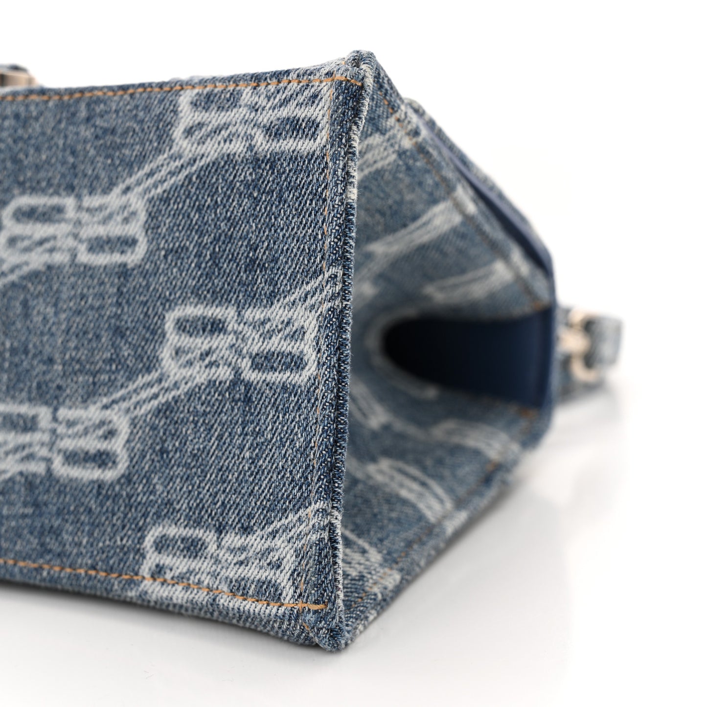 Denim BB Monogram Small Hourglass Top Handle Bag Blue