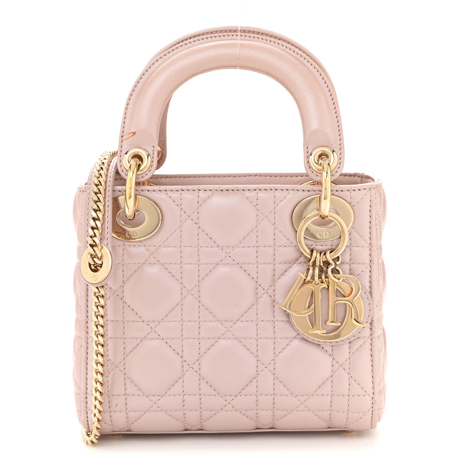 Christian Dior Metallic Lambskin Cannage Mini Lady Dior Lotus 1 of 11