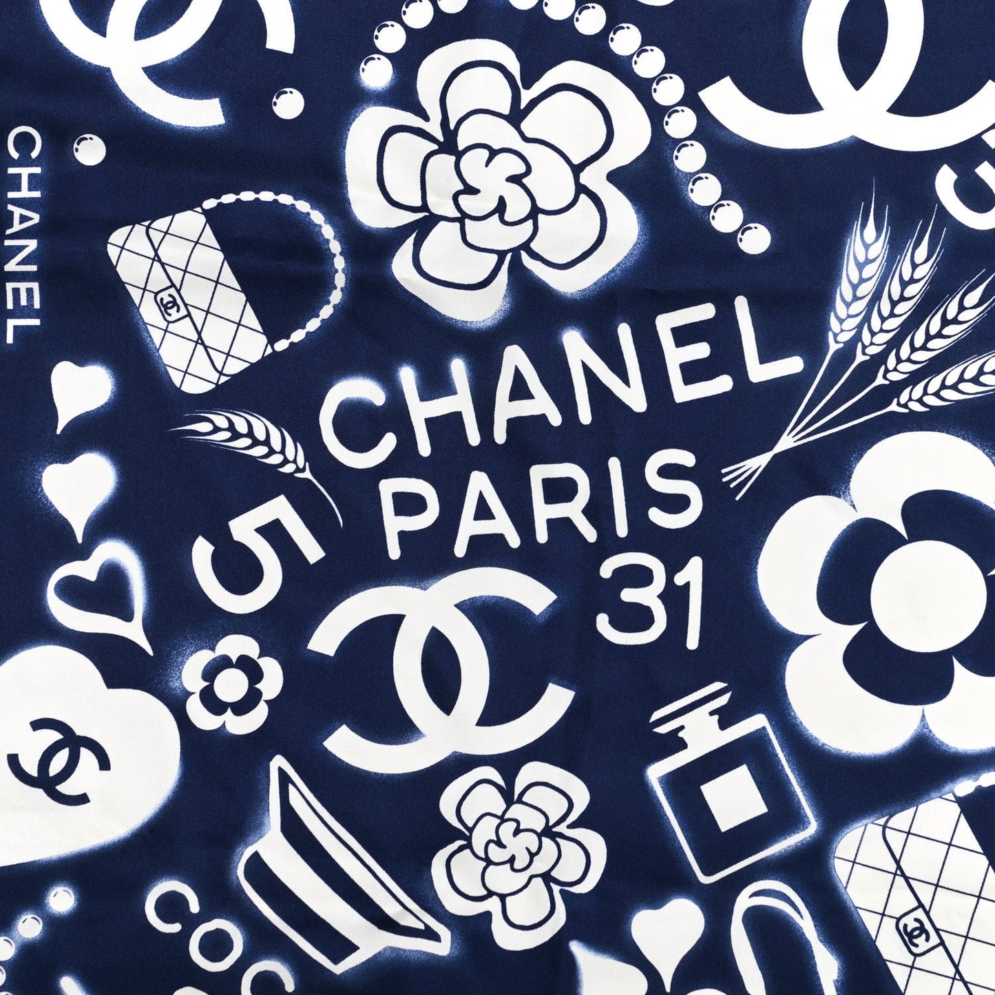 Silk CC Scarf Navy Ivory