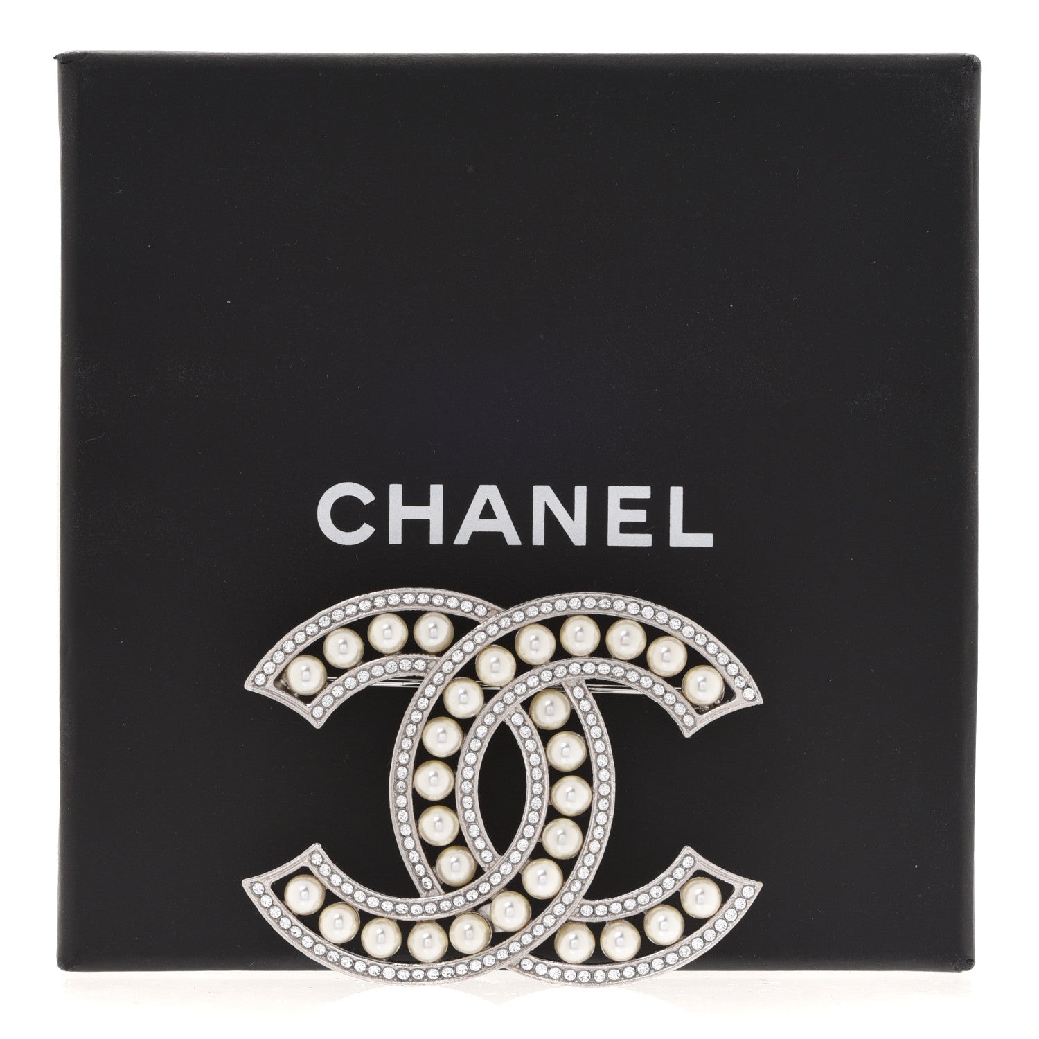 Chanel Pearl Crystal CC Brooch Silver 5 of 5