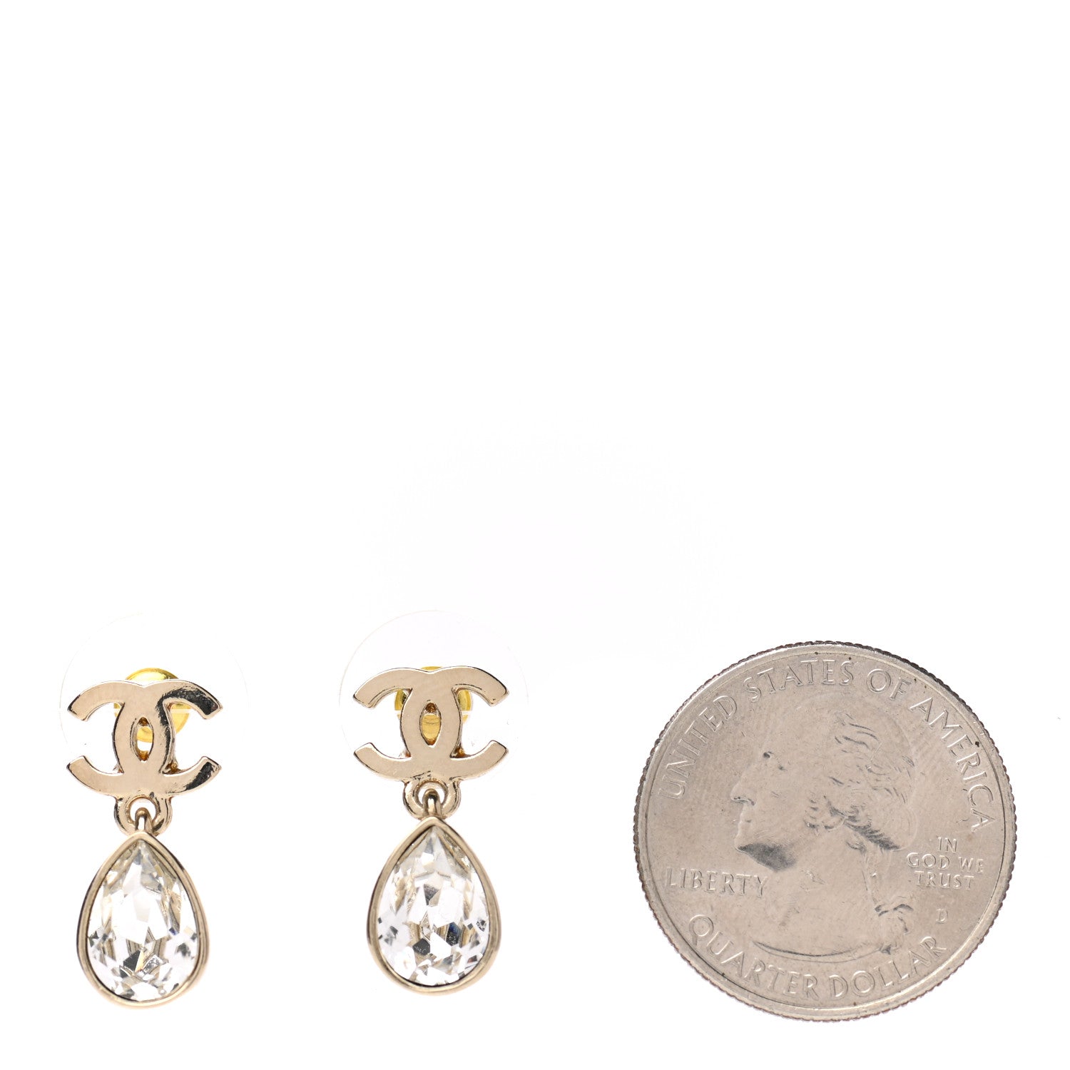 Chanel Crystal CC Tear Drop Earrings Gold 2 of 4