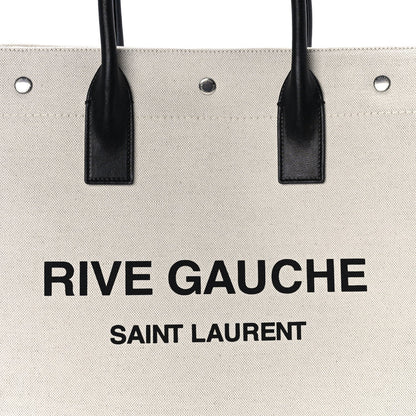 Saint Laurent Linen Calfskin Rive Gauche North South Tote Optic White 6 of 8