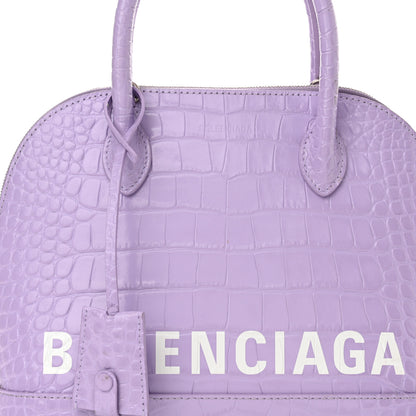 Balenciaga Shiny Calfskin Logo Crocodile Embossed S Ville Top Handle Bag Lilac White 6 of 10