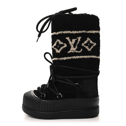 Louis Vuitton Suede Shearling Polar Flat High Boots 36 Black 1 of 7