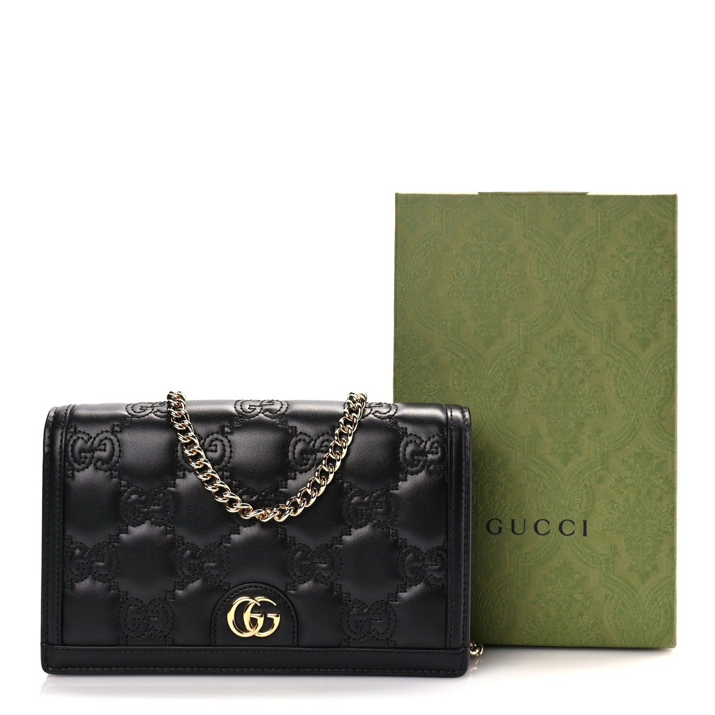 Calfskin GG Matelasse Chain Wallet Black