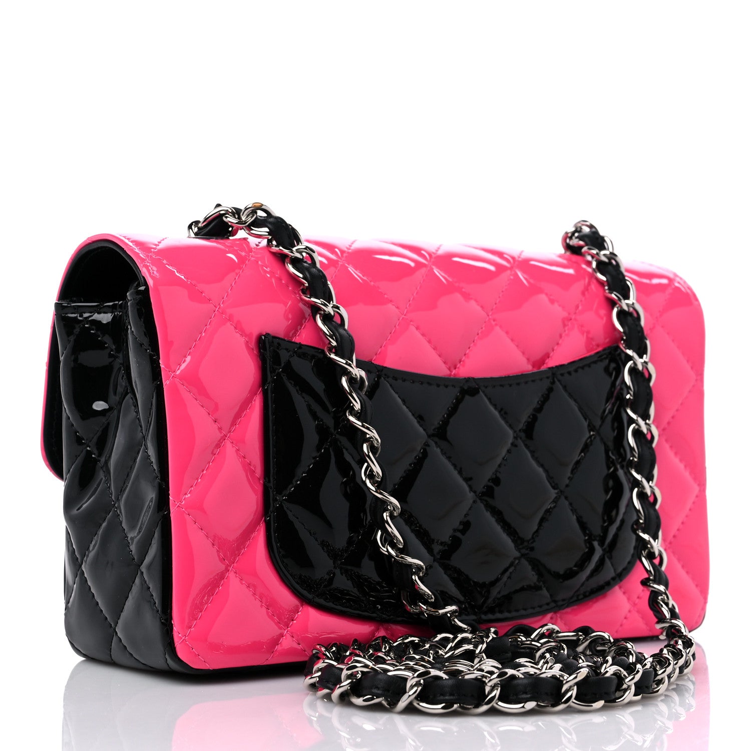 Chanel Patent Calfskin Quilted Bi-Color Mini Rectangular Flap Pink Black 3 of 10
