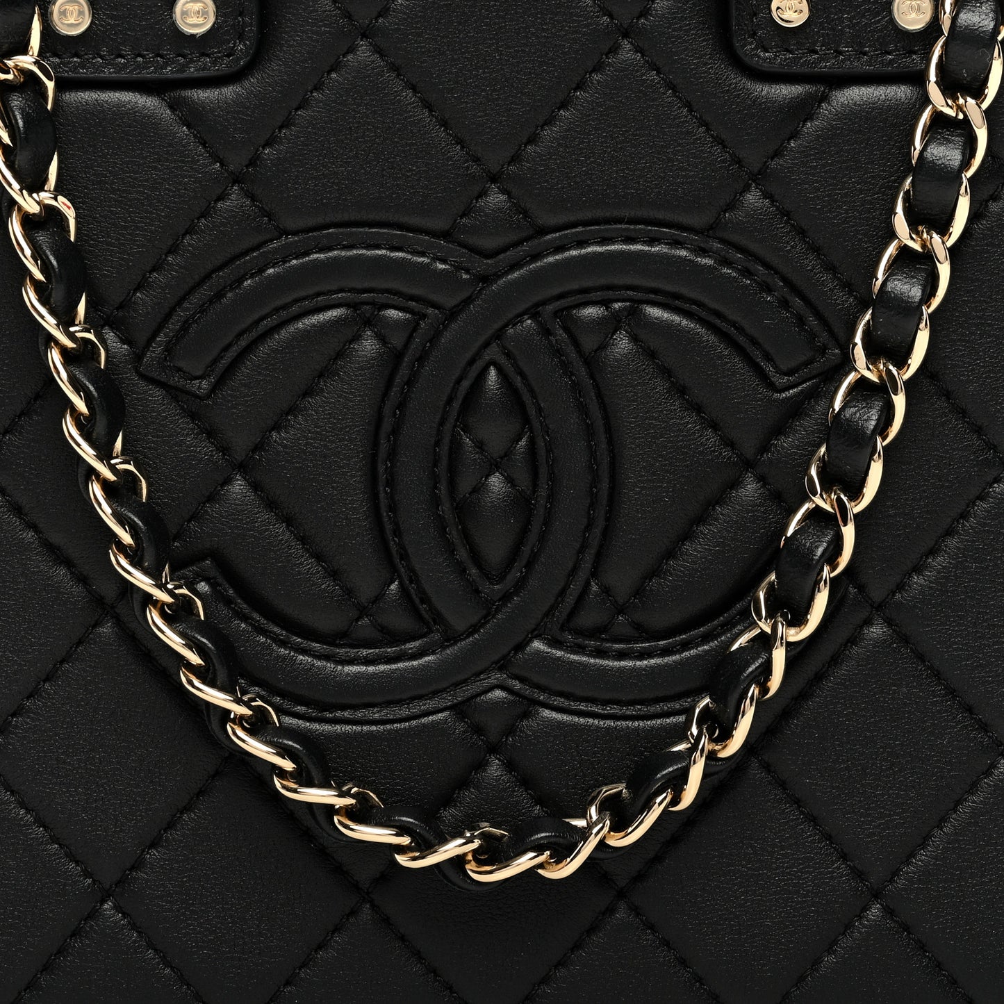 Calfskin Quilted Studded Square Vanity Case Black