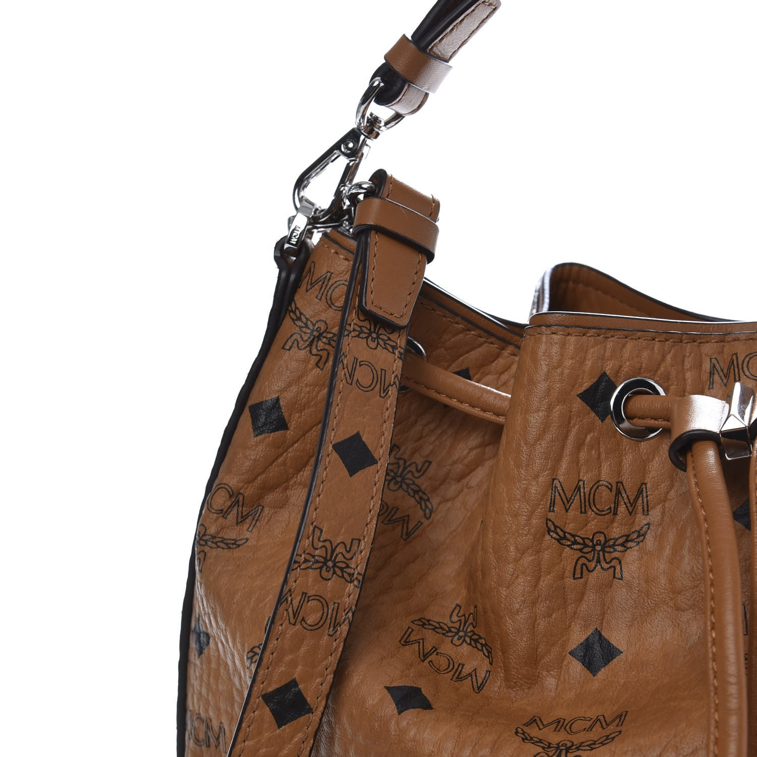 MCM Visetos Crocodile Embossed Geonautic Bucket Bag Cognac 11 of 11