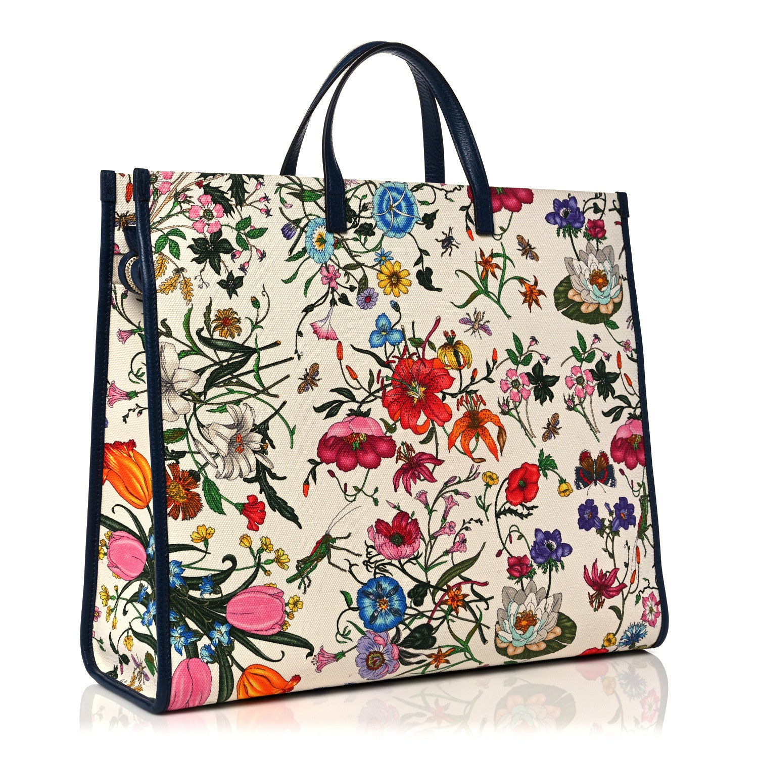 Gucci Canvas Large Flora Tote Navy Multicolor 3 of 11
