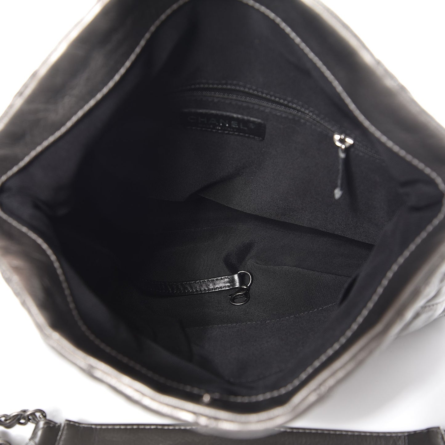 Metallic Calfskin Quilted Medium Chain Me Hobo Dark Silver