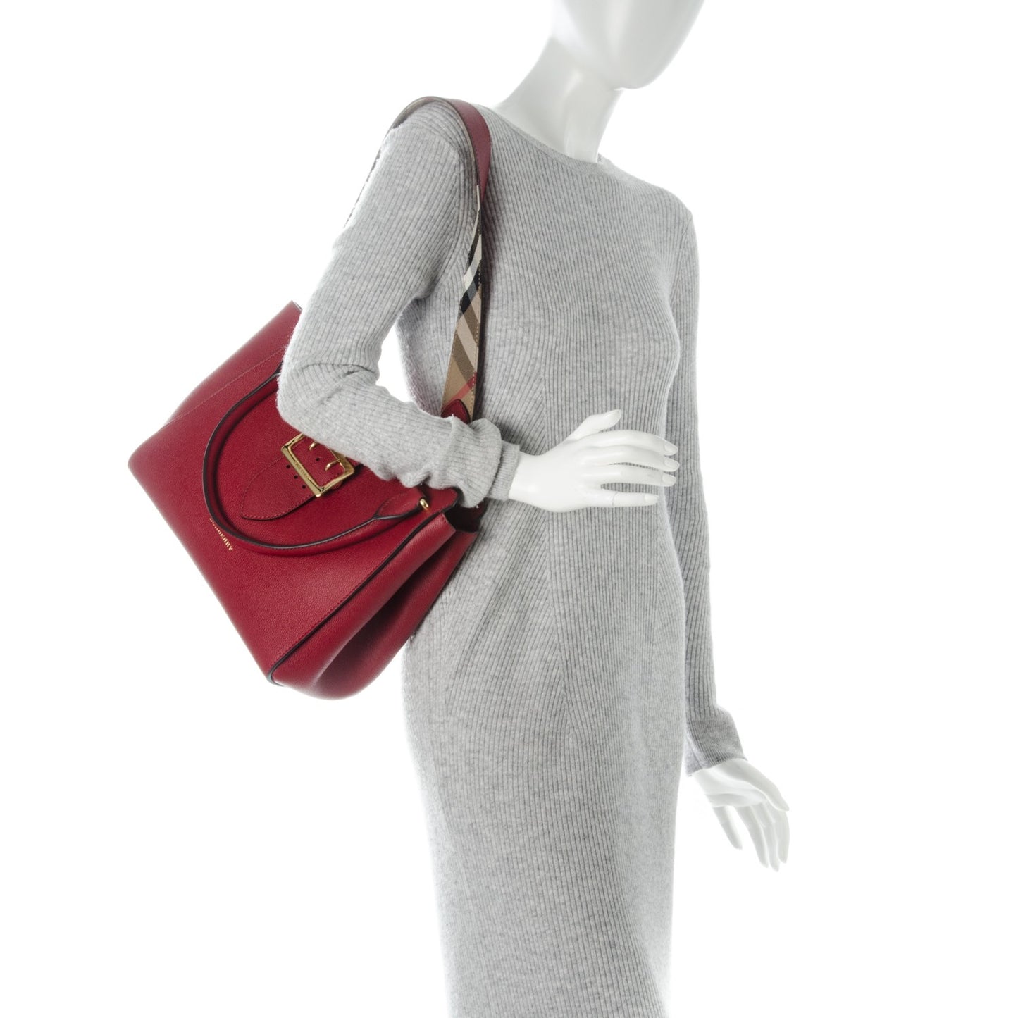 Soft Grain Calfskin Medium Buckle Tote Parade Red
