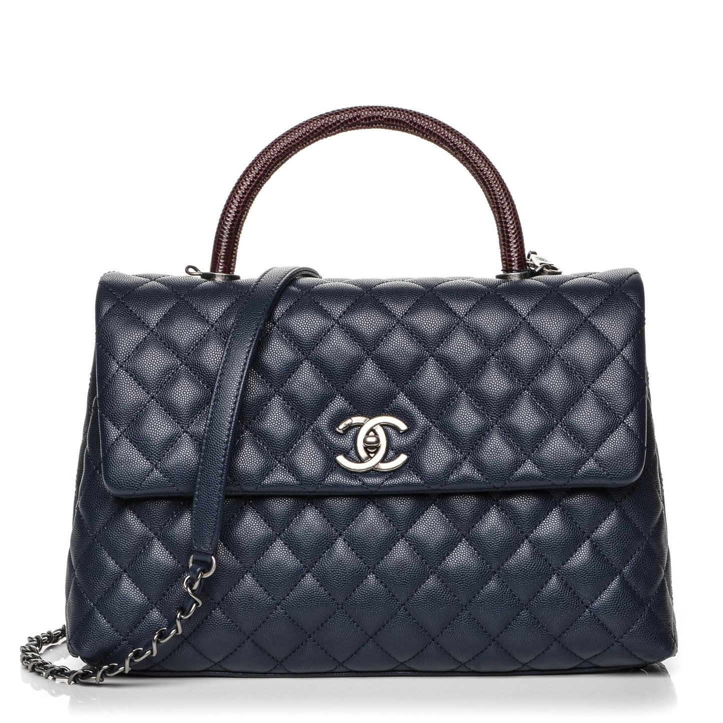 Caviar Lizard Quilted Medium Coco Handle Flap Navy