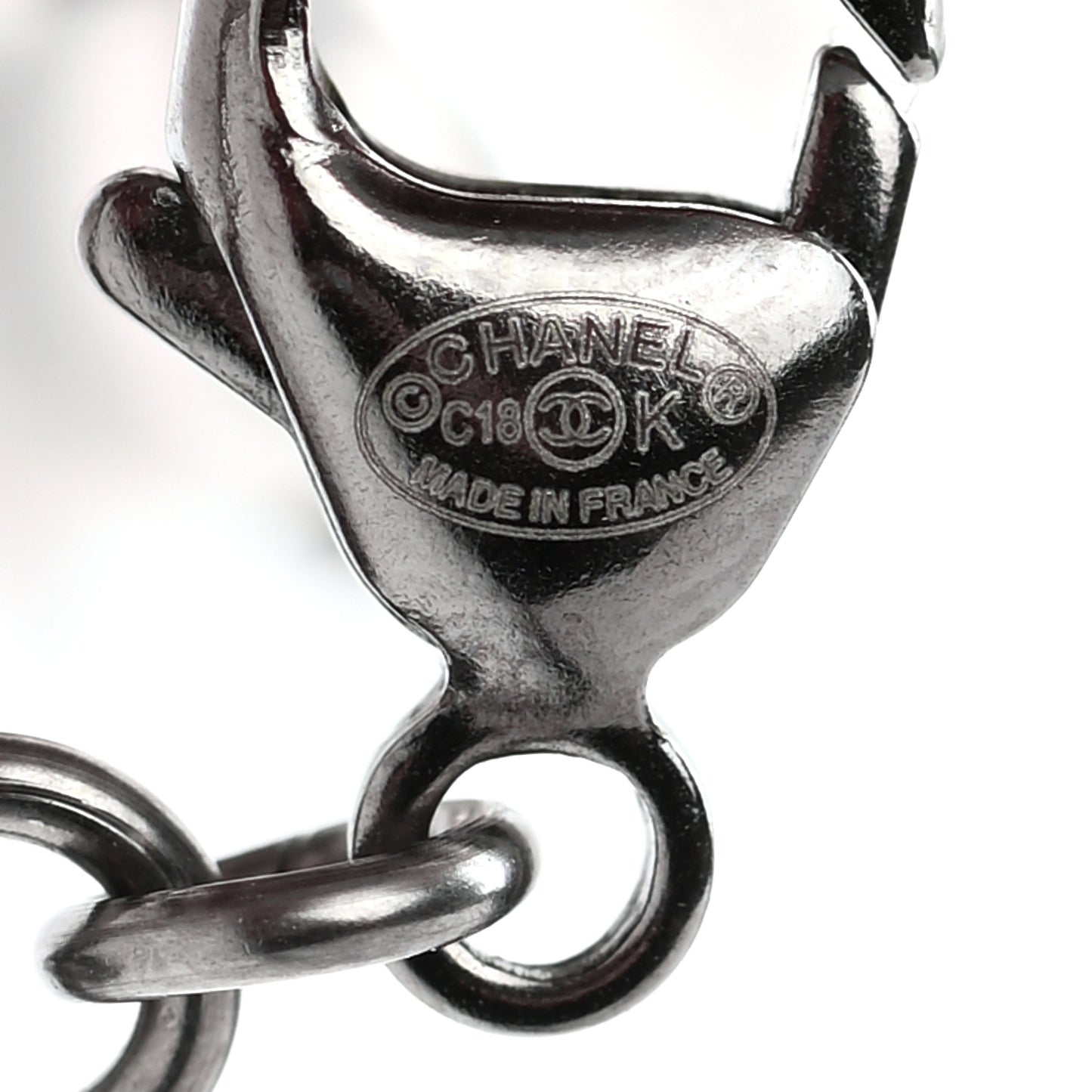 Crystal Pearl CC Drop Necklace Silver