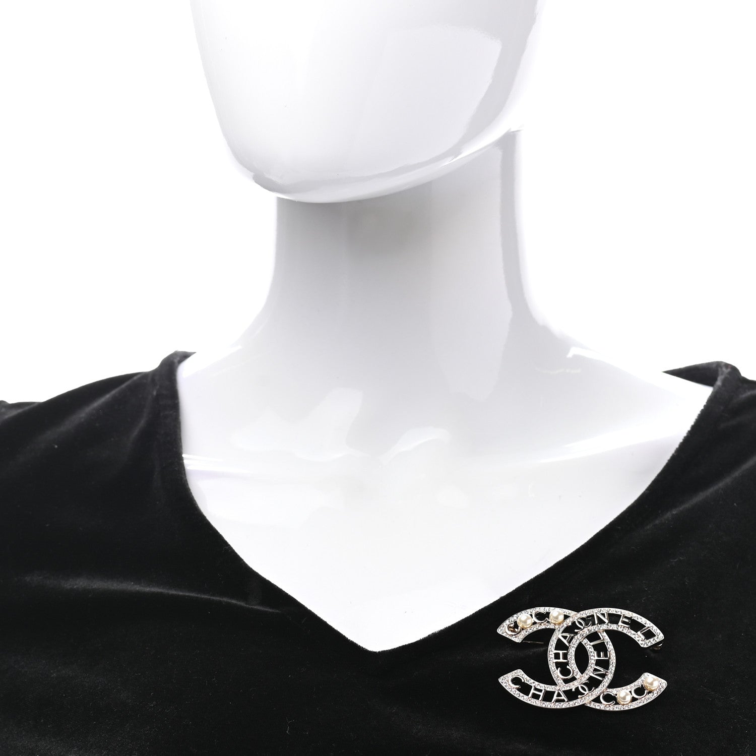 Chanel Crystal Pearl Coco CC Logo Brooch Gold 2 of 4