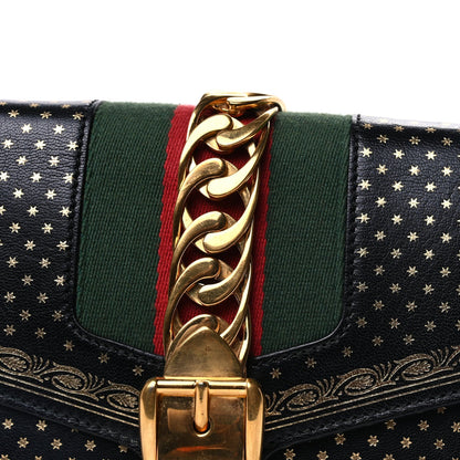 Gucci Calfskin Star Printed Small Sylvie Shoulder Bag Gold Black 6 of 7