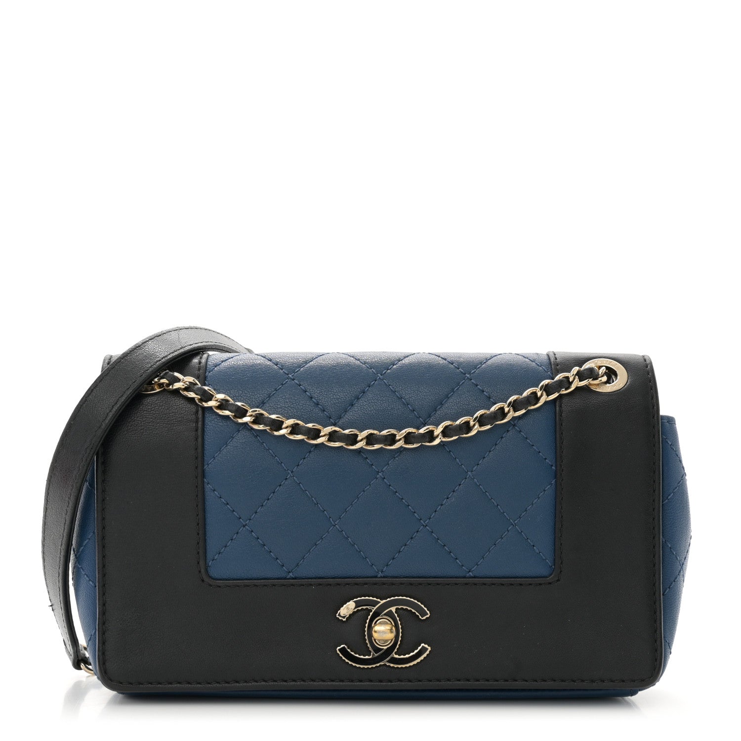 Chanel Sheepskin Quilted Medium Vintage Mademoiselle Flap Blue Black 1 of 10